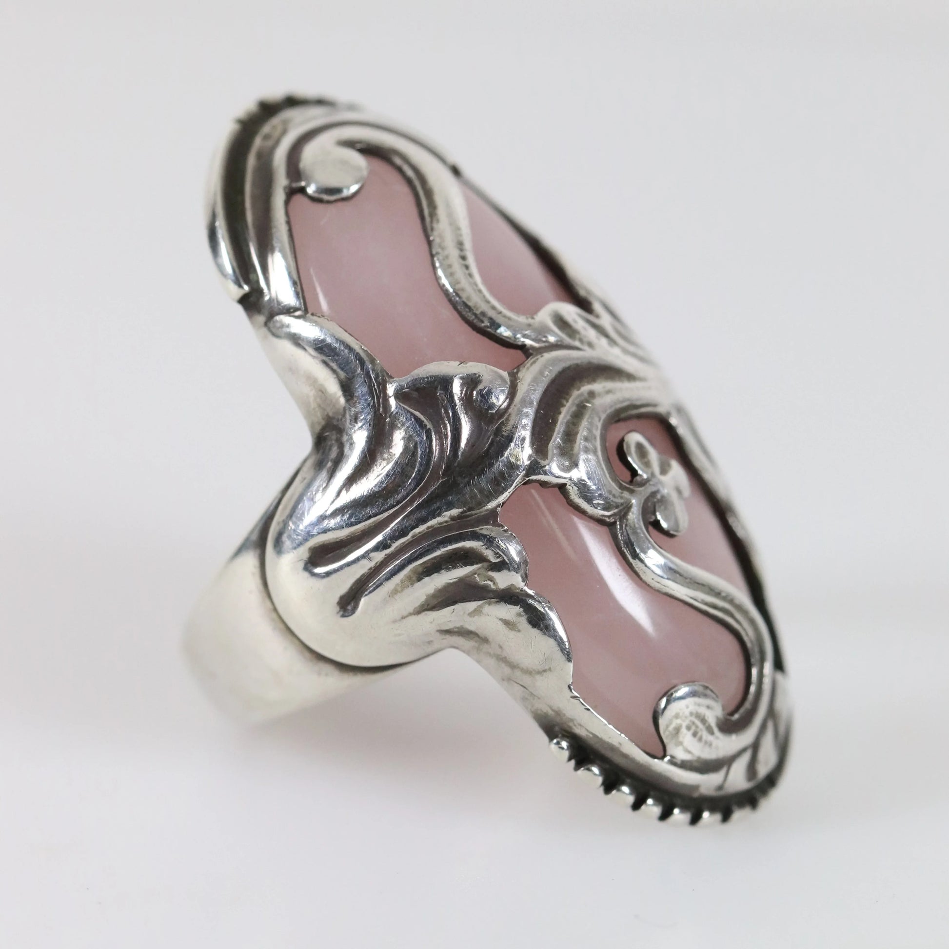 SOLD OUT: Vintage Georg Jensen Jewelry | Rare Rose Quartz Art Nouveau Statement Ring 18 Denmark (US Size 6 1/4) - Carmel Fine Silver Jewelry