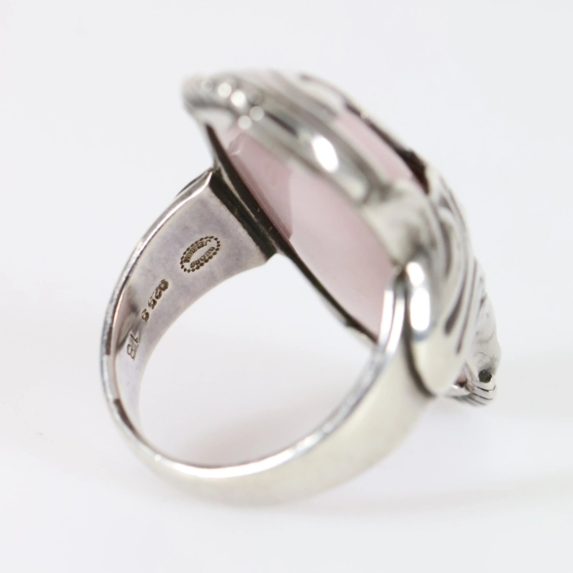 SOLD OUT: Vintage Georg Jensen Jewelry | Rare Rose Quartz Art Nouveau Statement Ring 18 Denmark (US Size 6 1/4) - Carmel Fine Silver Jewelry