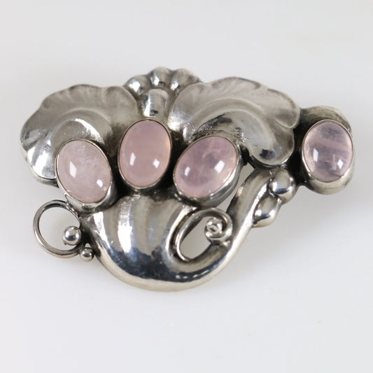 SOLD OUT: Vintage Georg Jensen Jewelry | Rare Rose Quartz Brooch Mid-Century Denmark - Carmel Fine Silver Jewelry