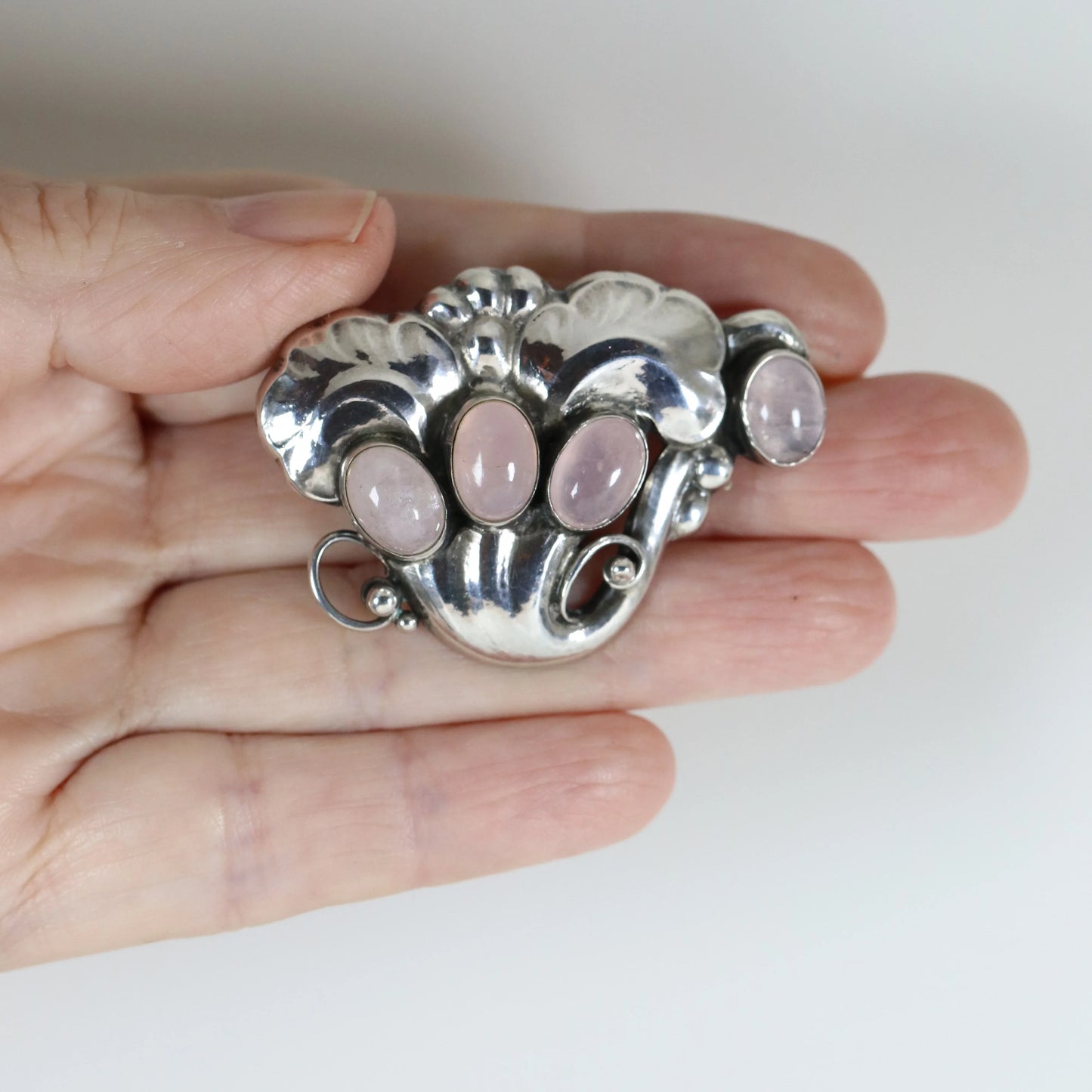 SOLD OUT: Vintage Georg Jensen Jewelry | Rare Rose Quartz Brooch Mid-Century Denmark - Carmel Fine Silver Jewelry