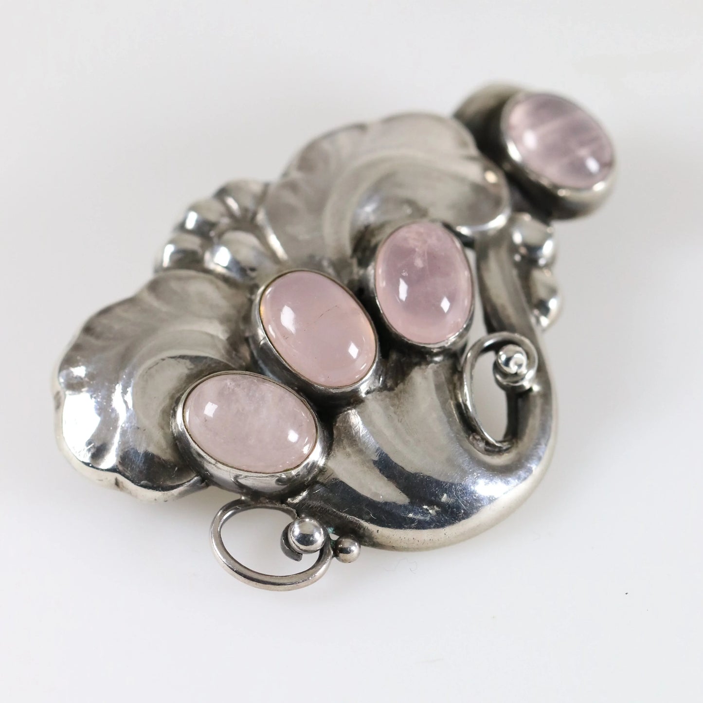 SOLD OUT: Vintage Georg Jensen Jewelry | Rare Rose Quartz Brooch Mid-Century Denmark - Carmel Fine Silver Jewelry