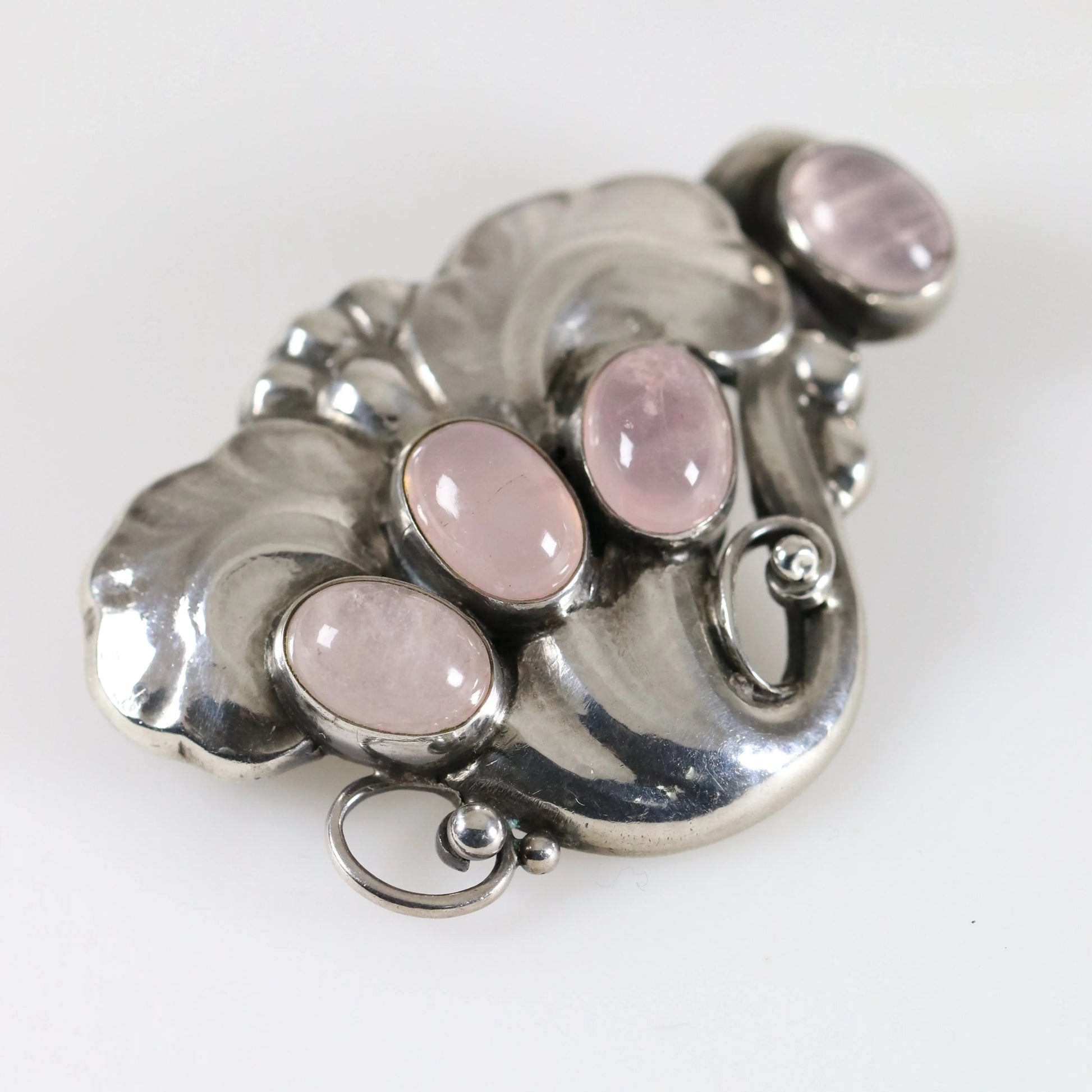 SOLD OUT: Vintage Georg Jensen Jewelry | Rare Rose Quartz Brooch Mid-Century Denmark - Carmel Fine Silver Jewelry