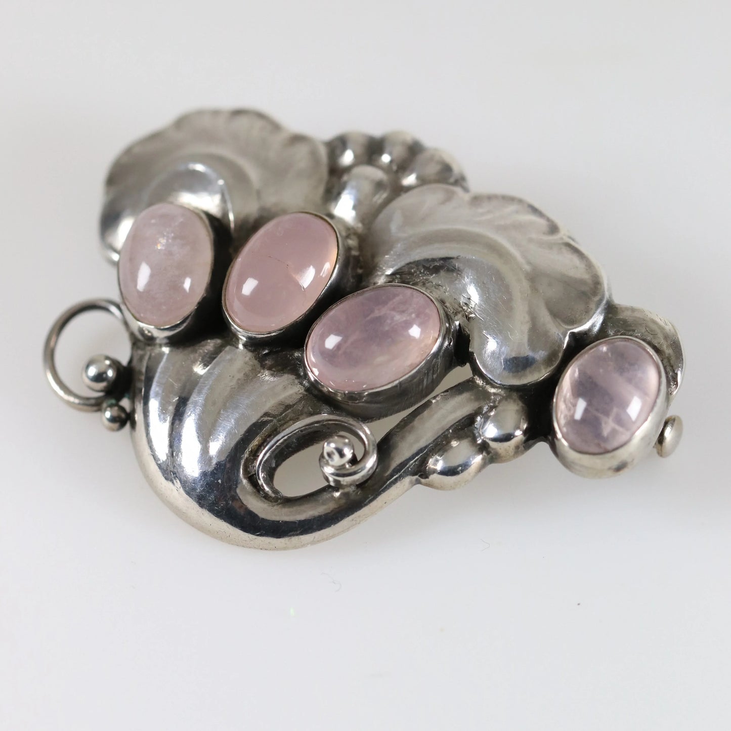 SOLD OUT: Vintage Georg Jensen Jewelry | Rare Rose Quartz Brooch Mid-Century Denmark - Carmel Fine Silver Jewelry