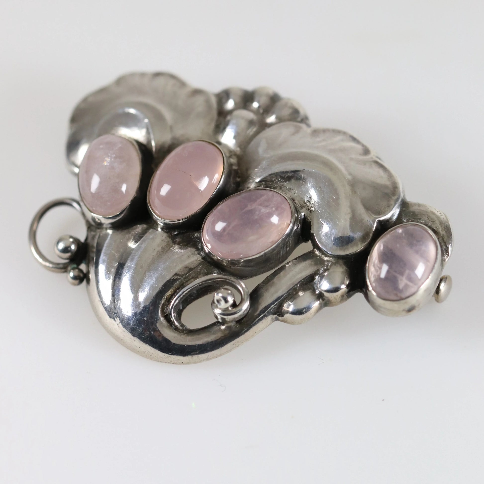 SOLD OUT: Vintage Georg Jensen Jewelry | Rare Rose Quartz Brooch Mid-Century Denmark - Carmel Fine Silver Jewelry
