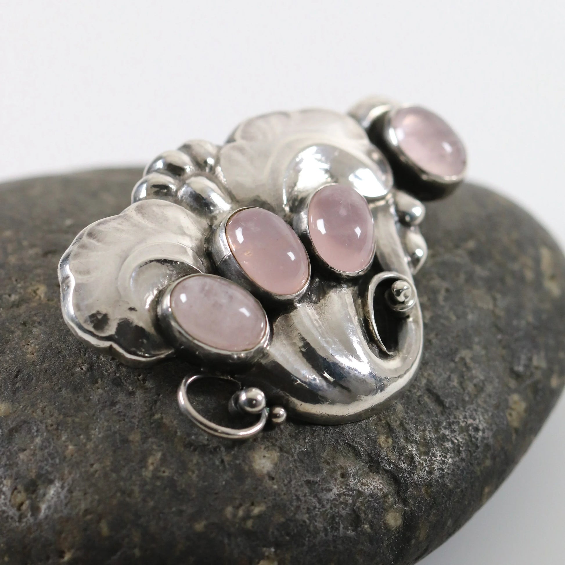 SOLD OUT: Vintage Georg Jensen Jewelry | Rare Rose Quartz Brooch Mid-Century Denmark - Carmel Fine Silver Jewelry