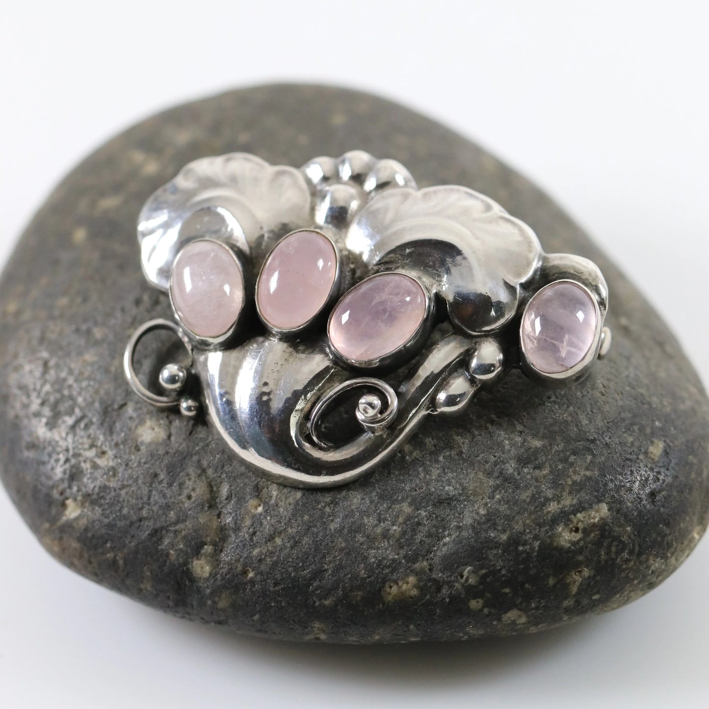 SOLD OUT: Vintage Georg Jensen Jewelry | Rare Rose Quartz Brooch Mid-Century Denmark - Carmel Fine Silver Jewelry