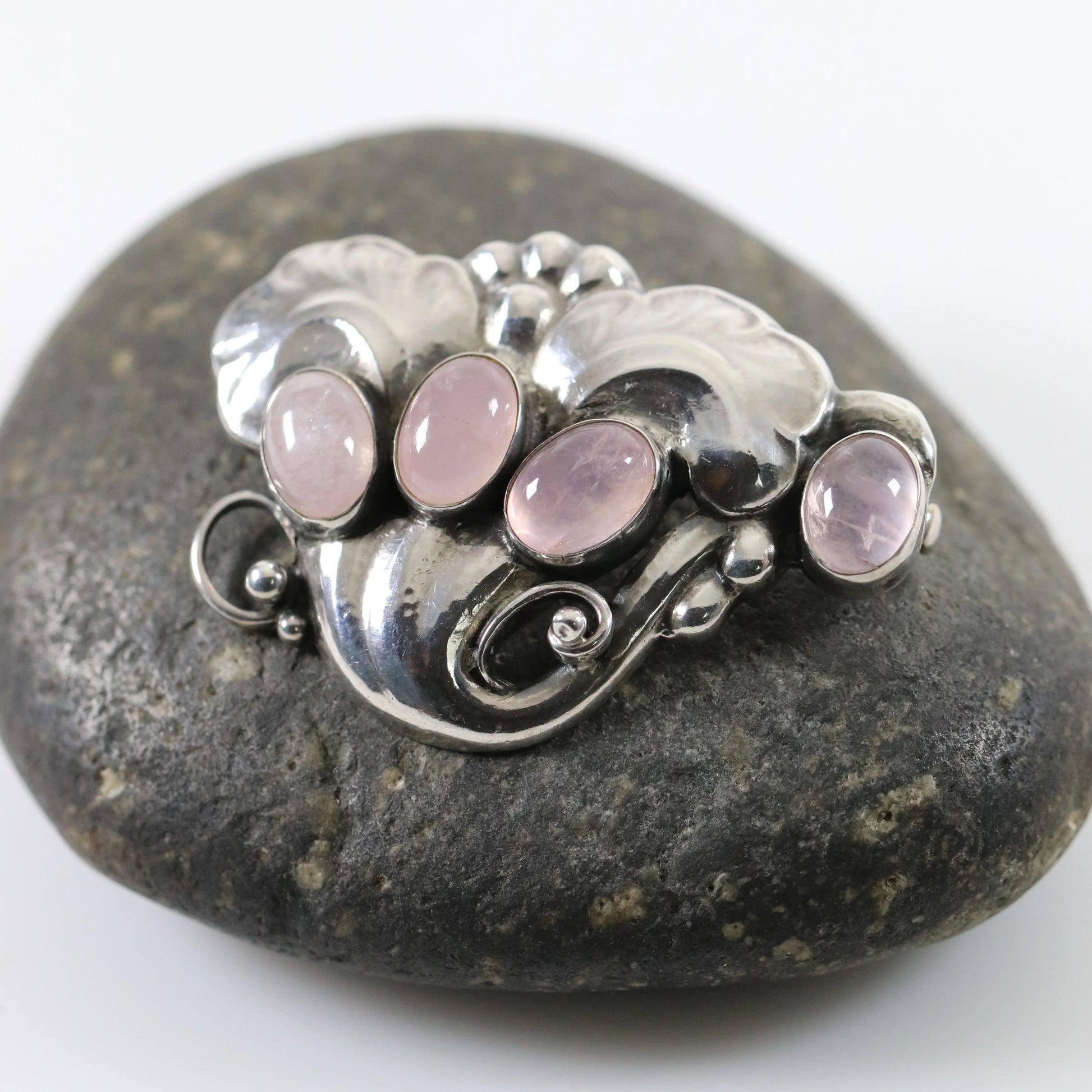 SOLD OUT: Vintage Georg Jensen Jewelry | Rare Rose Quartz Brooch Mid-Century Denmark - Carmel Fine Silver Jewelry