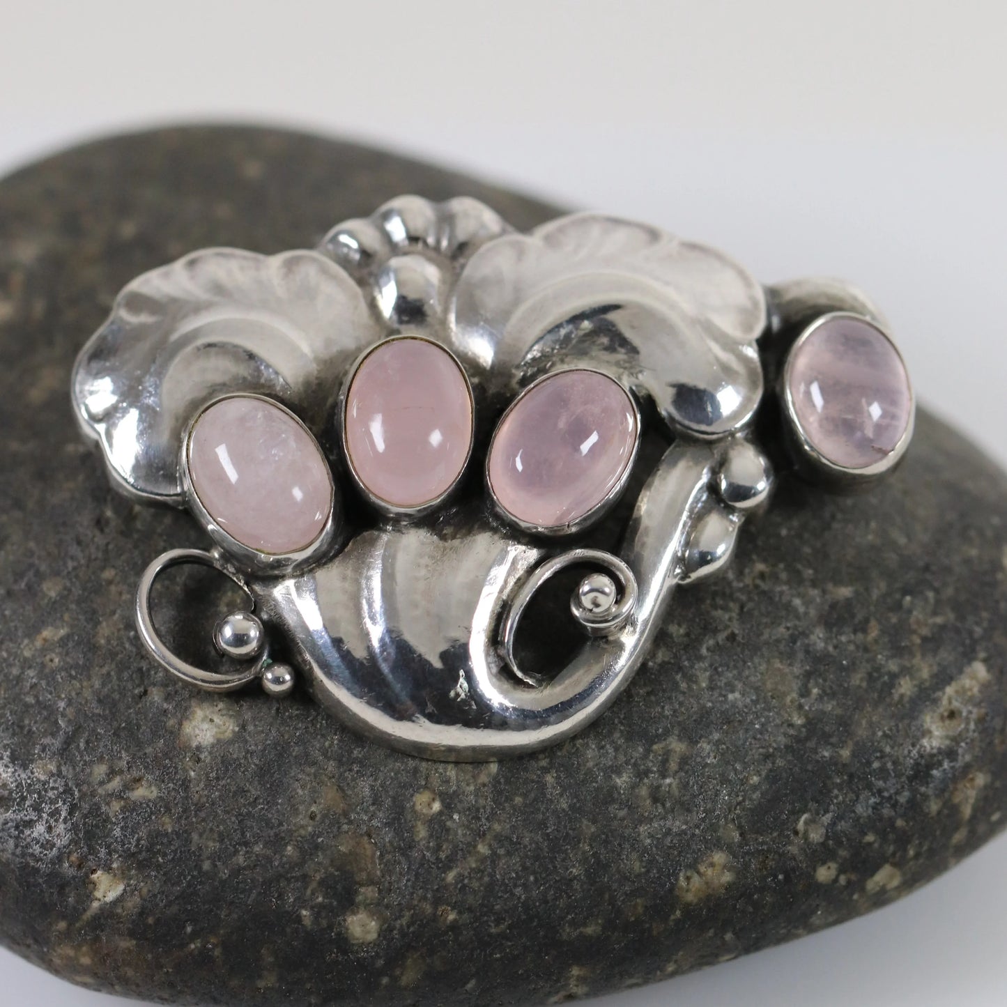SOLD OUT: Vintage Georg Jensen Jewelry | Rare Rose Quartz Brooch Mid-Century Denmark - Carmel Fine Silver Jewelry