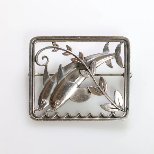 SOLD OUT: Vintage Georg Jensen Jewelry | Twin Dolphins and Ivy Brooch 251 by Arno Malinowski - Carmel Fine Silver Jewelry