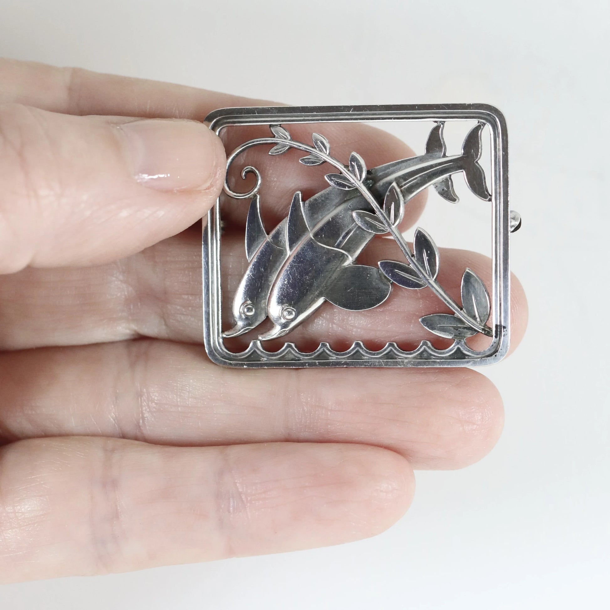 SOLD OUT: Vintage Georg Jensen Jewelry | Twin Dolphins and Ivy Brooch 251 by Arno Malinowski - Carmel Fine Silver Jewelry