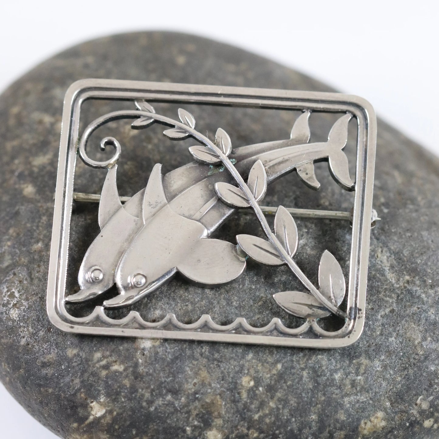 SOLD OUT: Vintage Georg Jensen Jewelry | Twin Dolphins and Ivy Brooch 251 by Arno Malinowski - Carmel Fine Silver Jewelry