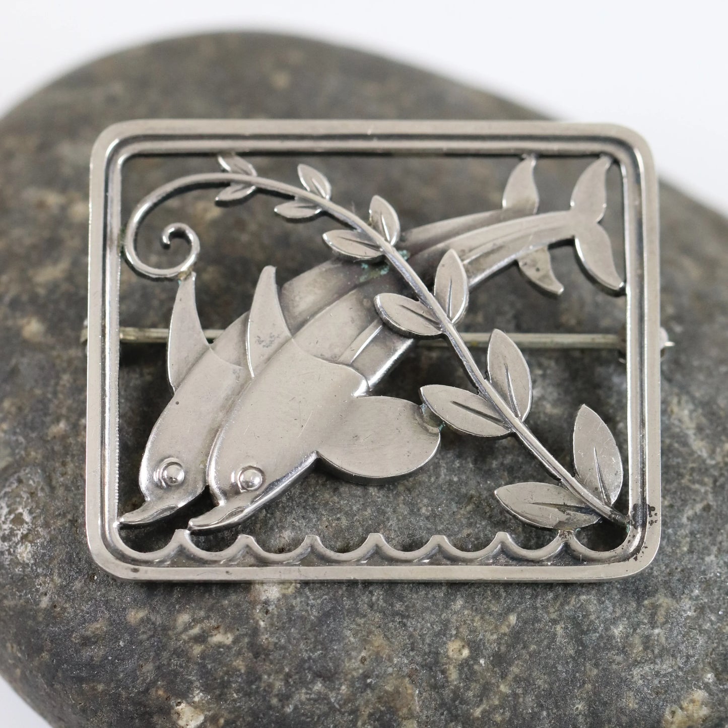 SOLD OUT: Vintage Georg Jensen Jewelry | Twin Dolphins and Ivy Brooch 251 by Arno Malinowski - Carmel Fine Silver Jewelry