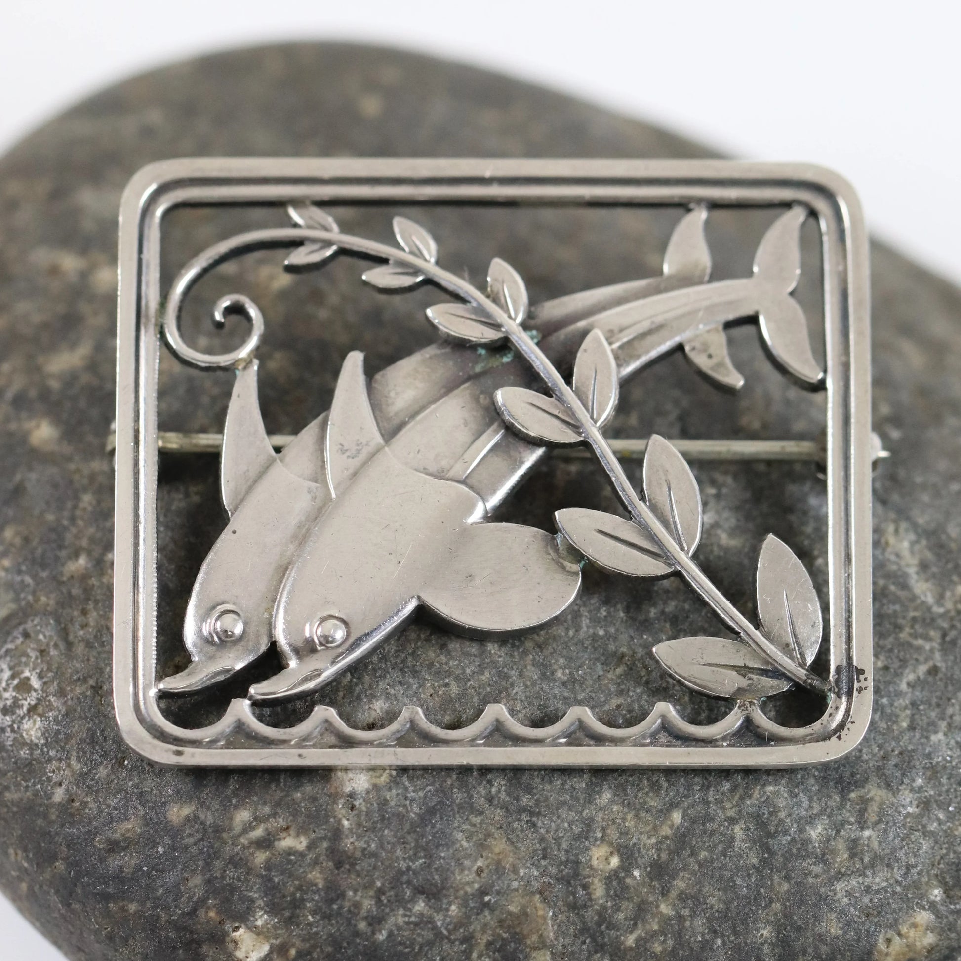 SOLD OUT: Vintage Georg Jensen Jewelry | Twin Dolphins and Ivy Brooch 251 by Arno Malinowski - Carmel Fine Silver Jewelry