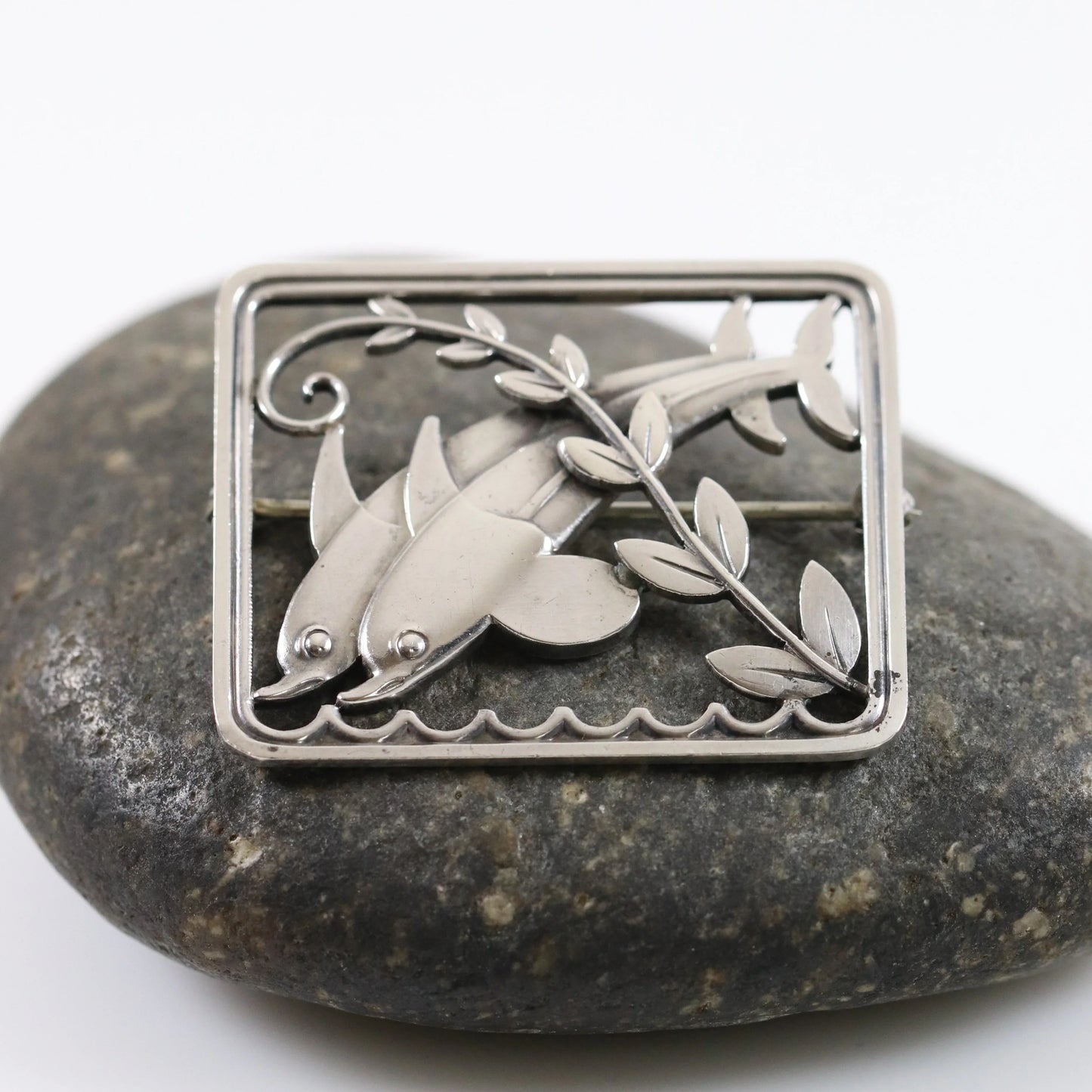 SOLD OUT: Vintage Georg Jensen Jewelry | Twin Dolphins and Ivy Brooch 251 by Arno Malinowski - Carmel Fine Silver Jewelry