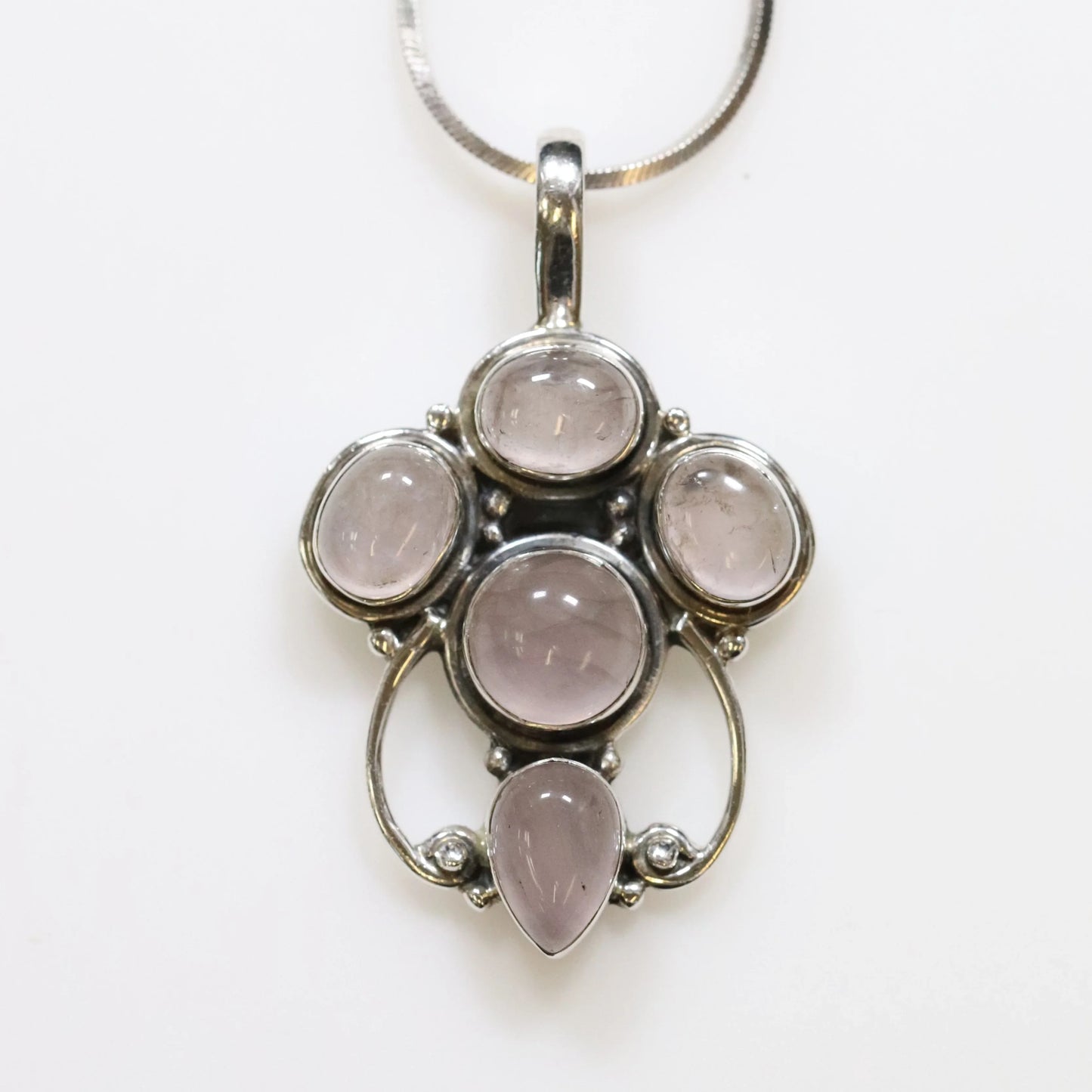 SOLD OUT: Vintage Handcrafted Silver Jewelry | Danish Style Rose Quartz Pendant - Carmel Fine Silver Jewelry