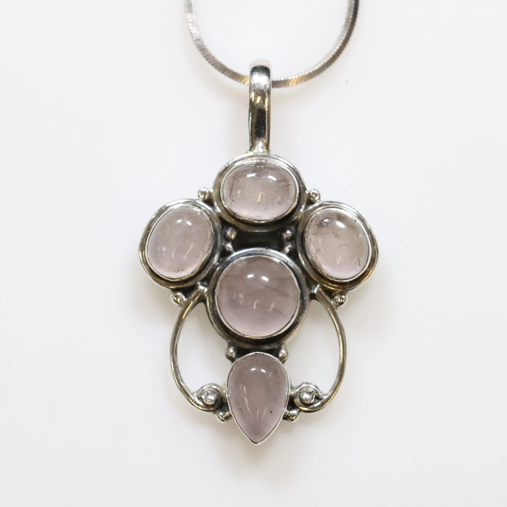 SOLD OUT: Vintage Handcrafted Silver Jewelry | Danish Style Rose Quartz Pendant - Carmel Fine Silver Jewelry