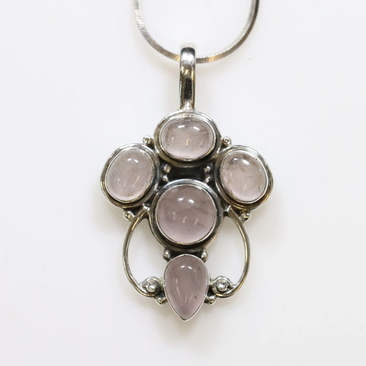 SOLD OUT: Vintage Handcrafted Silver Jewelry | Danish Style Rose Quartz Pendant - Carmel Fine Silver Jewelry