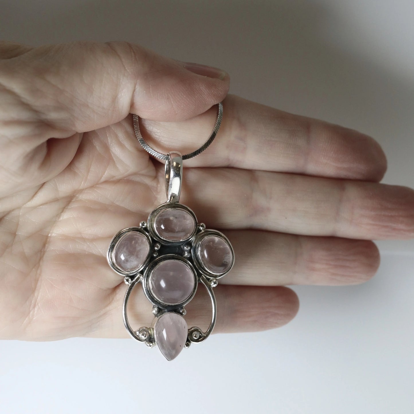 SOLD OUT: Vintage Handcrafted Silver Jewelry | Danish Style Rose Quartz Pendant - Carmel Fine Silver Jewelry
