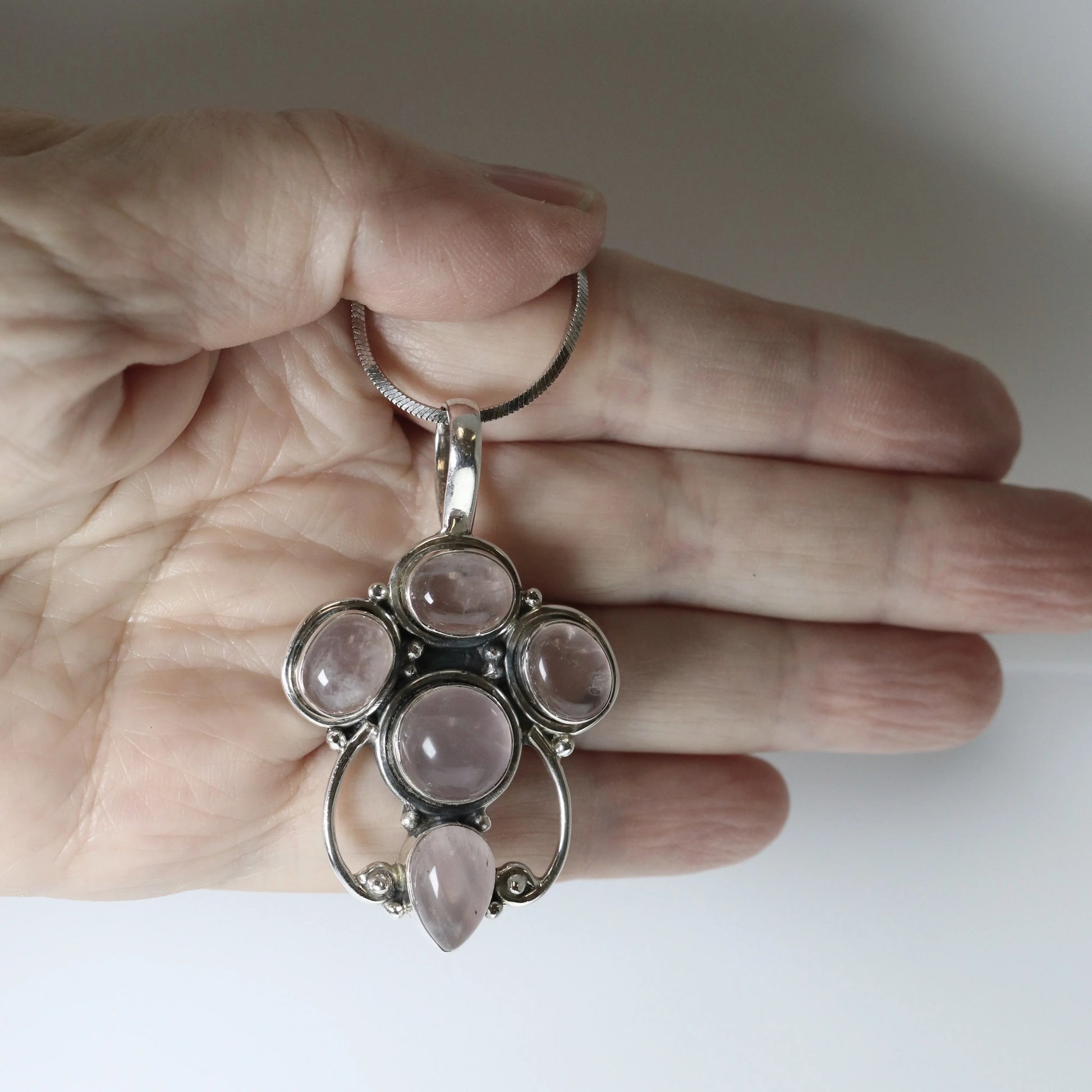 SOLD OUT: Vintage Handcrafted Silver Jewelry | Danish Style Rose Quartz Pendant - Carmel Fine Silver Jewelry