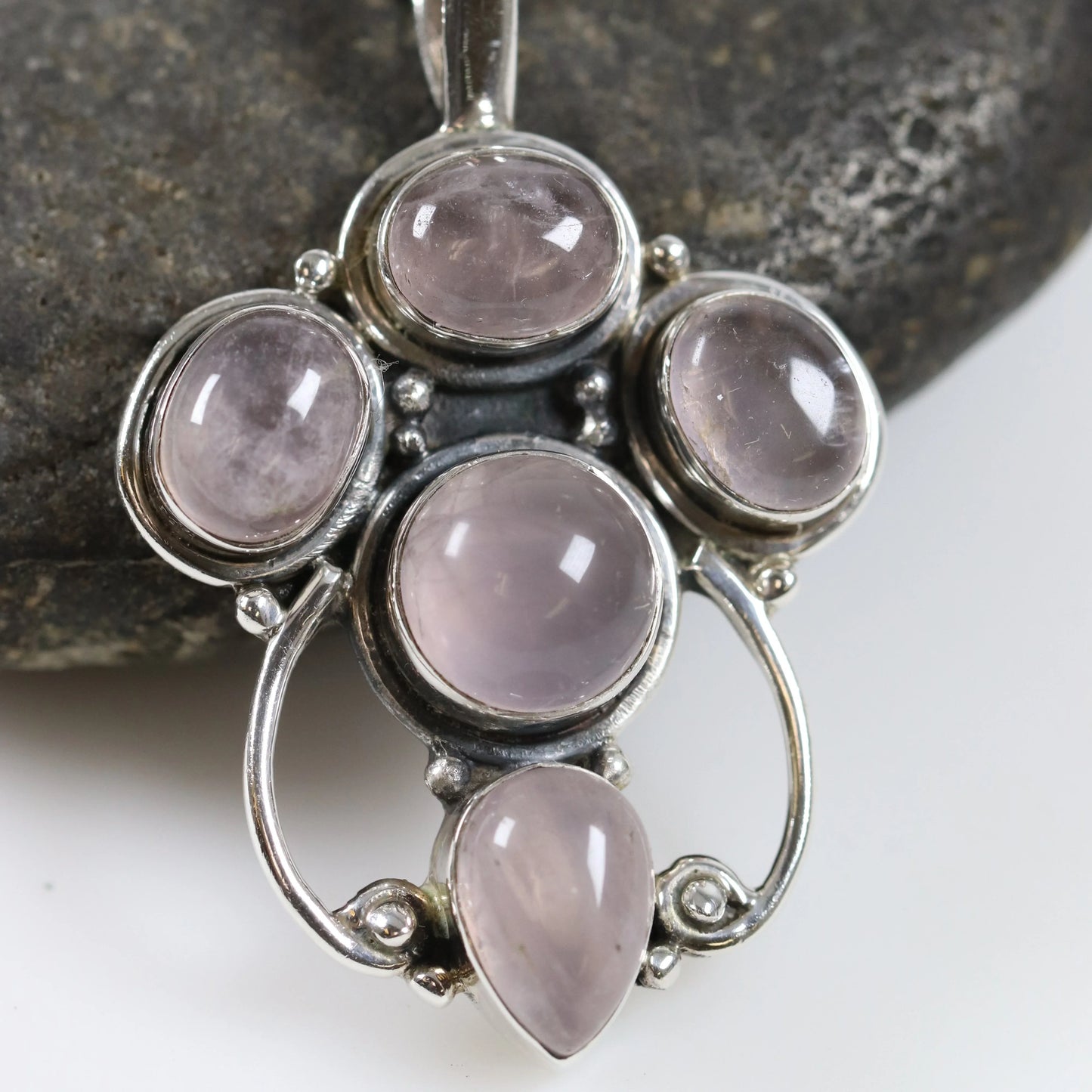 SOLD OUT: Vintage Handcrafted Silver Jewelry | Danish Style Rose Quartz Pendant - Carmel Fine Silver Jewelry