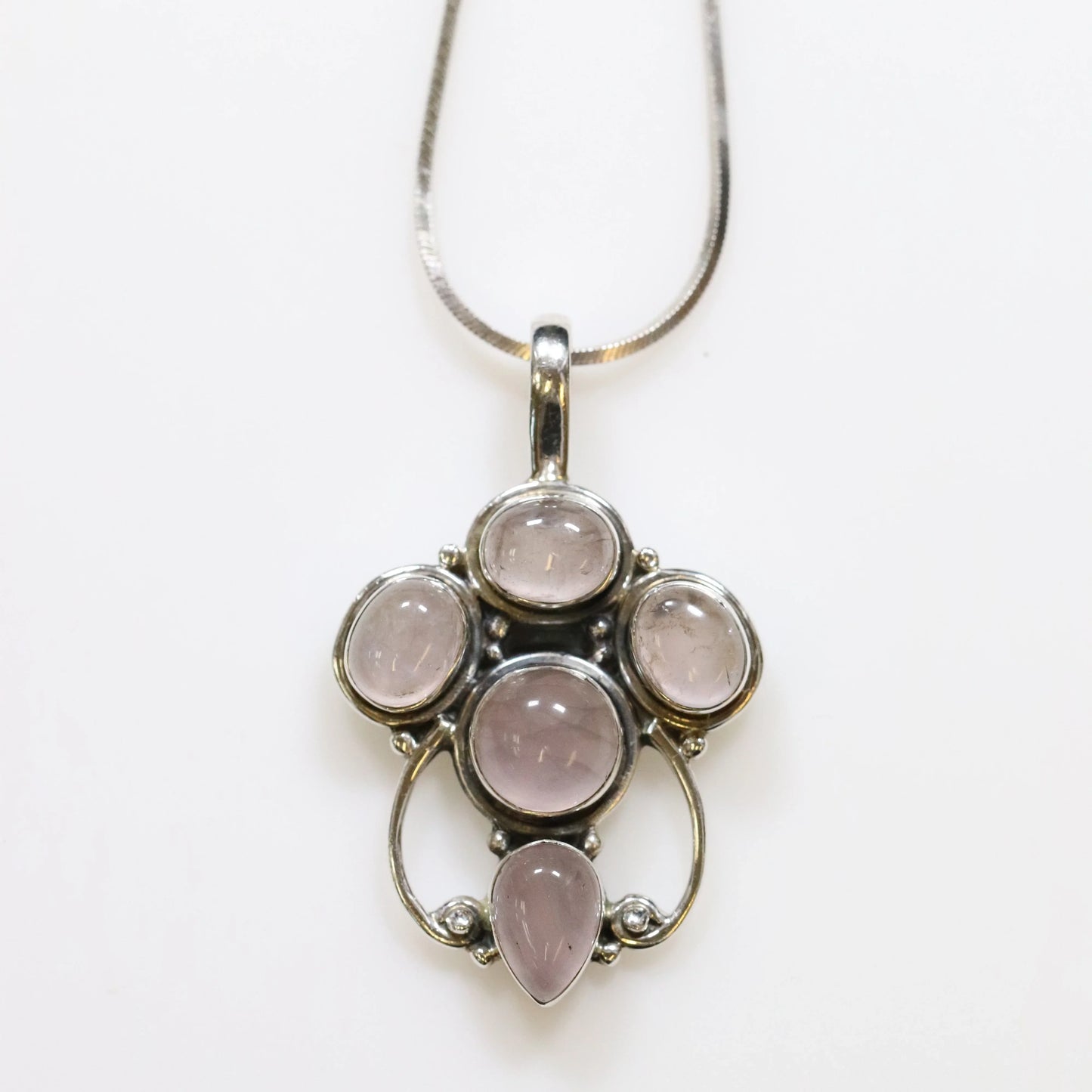 SOLD OUT: Vintage Handcrafted Silver Jewelry | Danish Style Rose Quartz Pendant - Carmel Fine Silver Jewelry