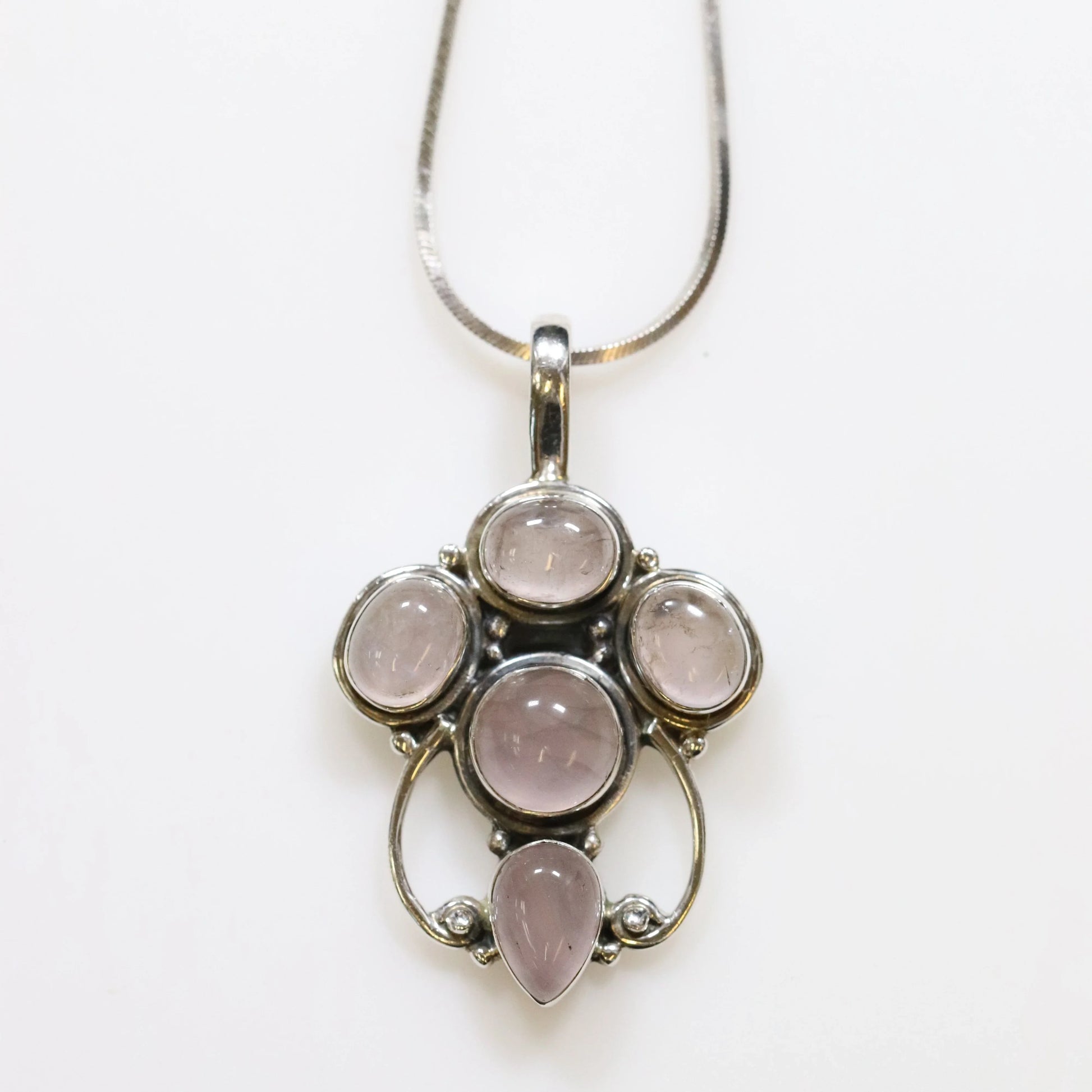 SOLD OUT: Vintage Handcrafted Silver Jewelry | Danish Style Rose Quartz Pendant - Carmel Fine Silver Jewelry