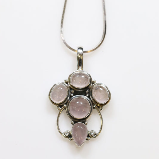 SOLD OUT: Vintage Handcrafted Silver Jewelry | Danish Style Rose Quartz Pendant - Carmel FSJ