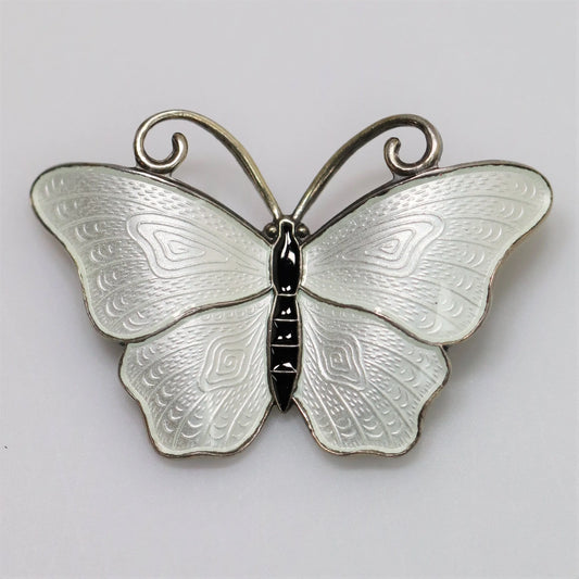 SOLD OUT: Vintage Ivar T Holth Enamel Vintage Silver Jewelry | White Enamel Butterfly Brooch - Carmel Fine Silver Jewelry
