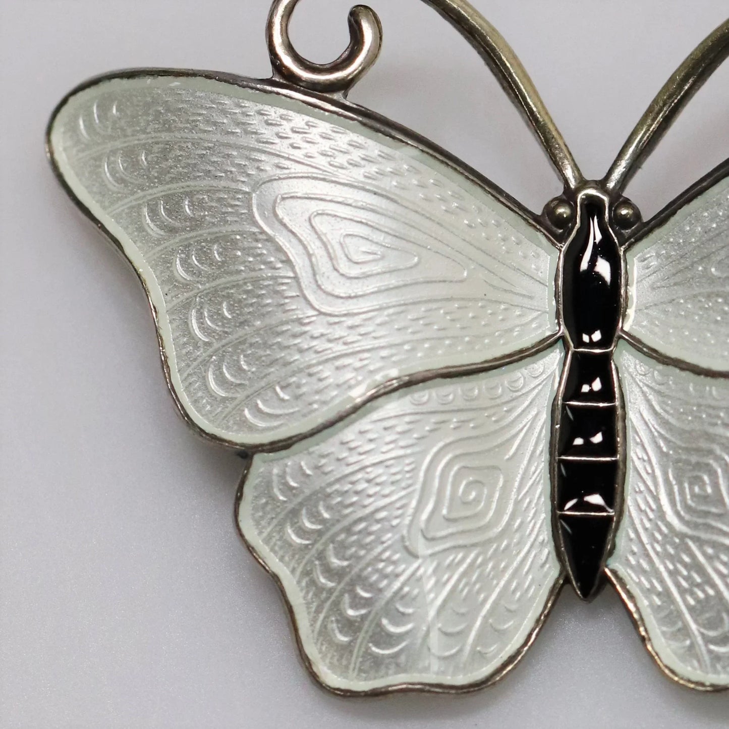 SOLD OUT: Vintage Ivar T Holth Enamel Vintage Silver Jewelry | White Enamel Butterfly Brooch - Carmel Fine Silver Jewelry