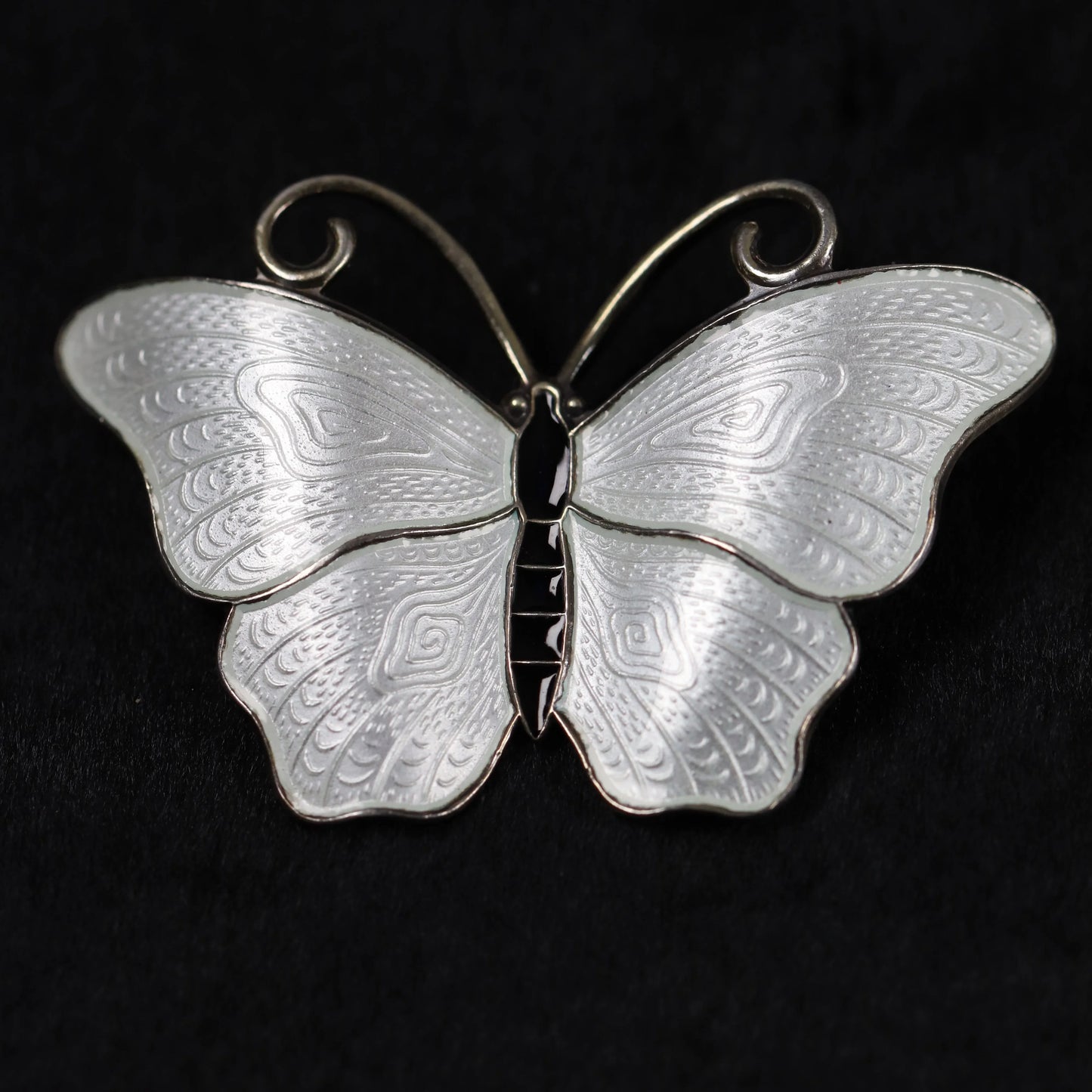 SOLD OUT: Vintage Ivar T Holth Enamel Vintage Silver Jewelry | White Enamel Butterfly Brooch - Carmel Fine Silver Jewelry