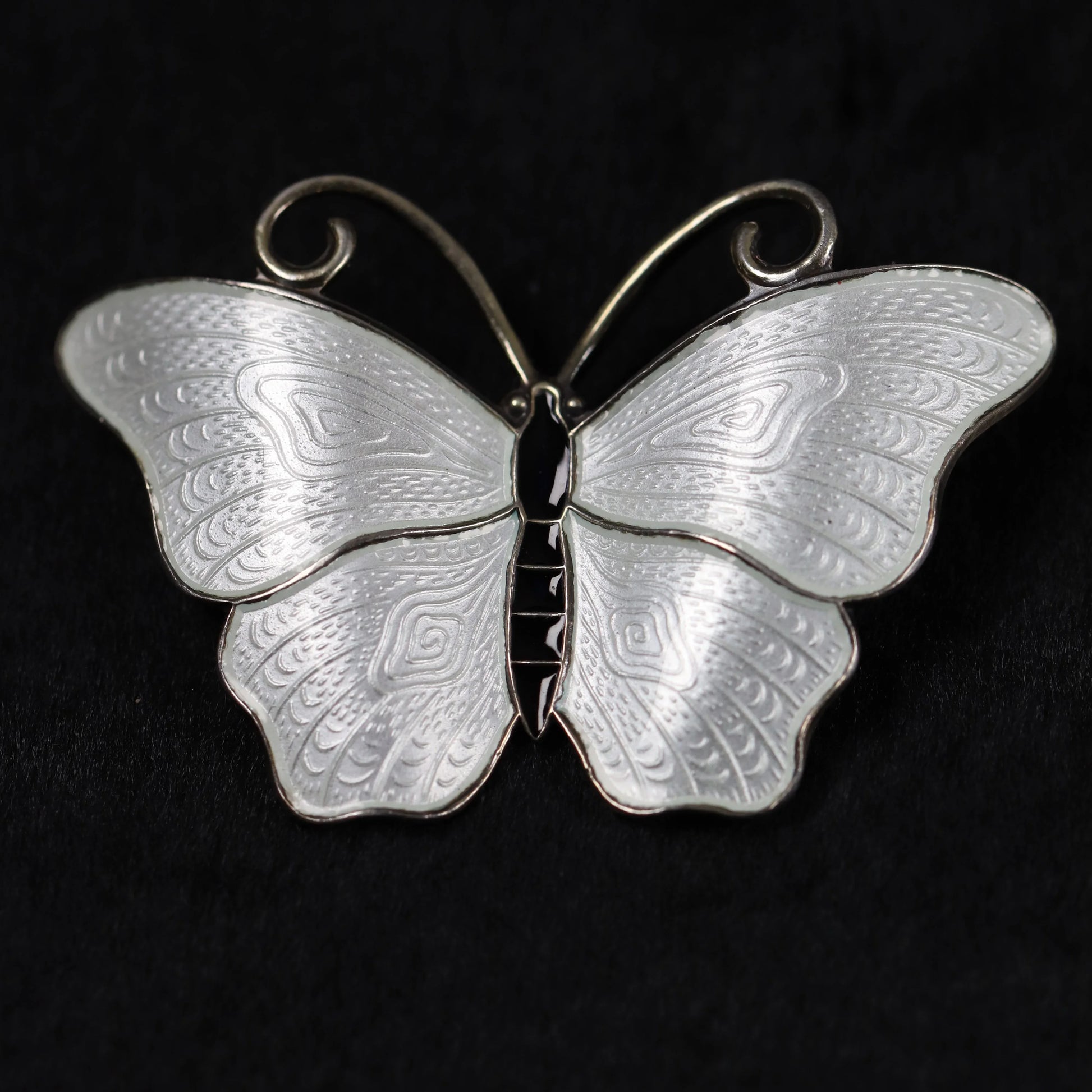 SOLD OUT: Vintage Ivar T Holth Enamel Vintage Silver Jewelry | White Enamel Butterfly Brooch - Carmel Fine Silver Jewelry