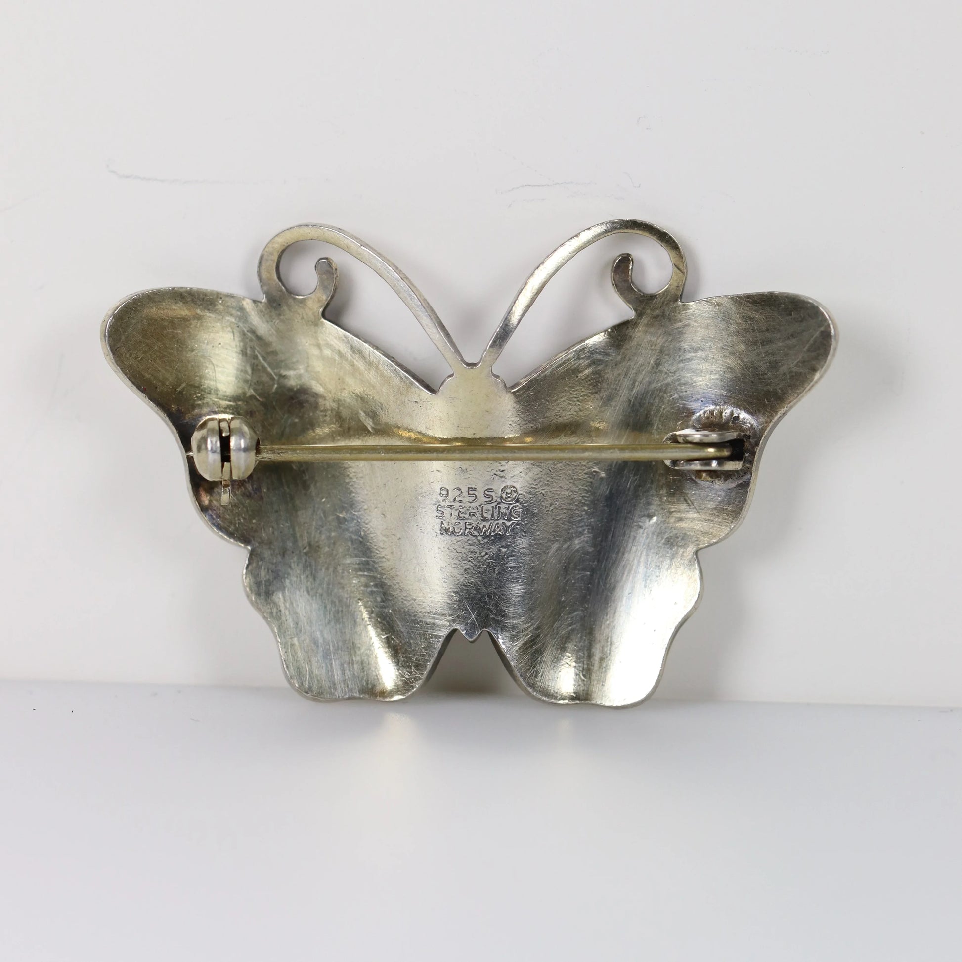 SOLD OUT: Vintage Ivar T Holth Enamel Vintage Silver Jewelry | White Enamel Butterfly Brooch - Carmel Fine Silver Jewelry