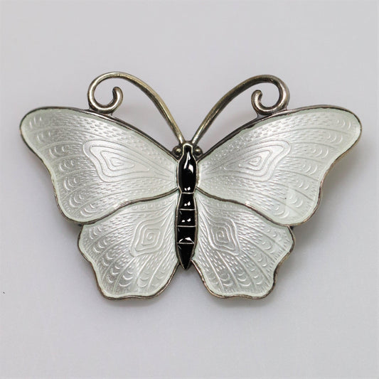 SOLD OUT: Vintage Ivar T Holth Enamel Vintage Silver Jewelry | White Enamel Butterfly Brooch - Carmel FSJ