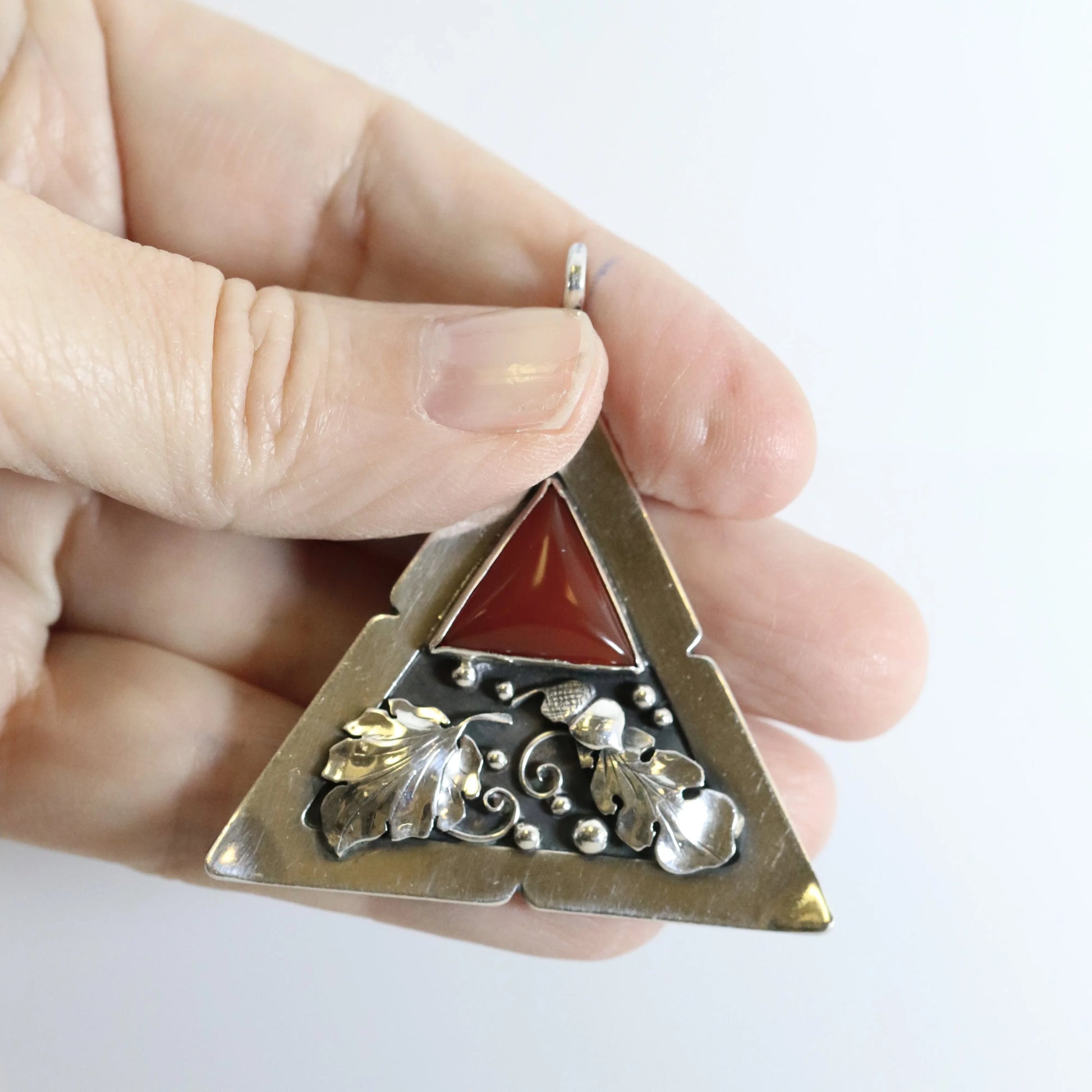 SOLD OUT: Vintage Lawrence Foss Silver Jewelry | Ornate Foliate Carnelian Pendant - Carmel Fine Silver Jewelry