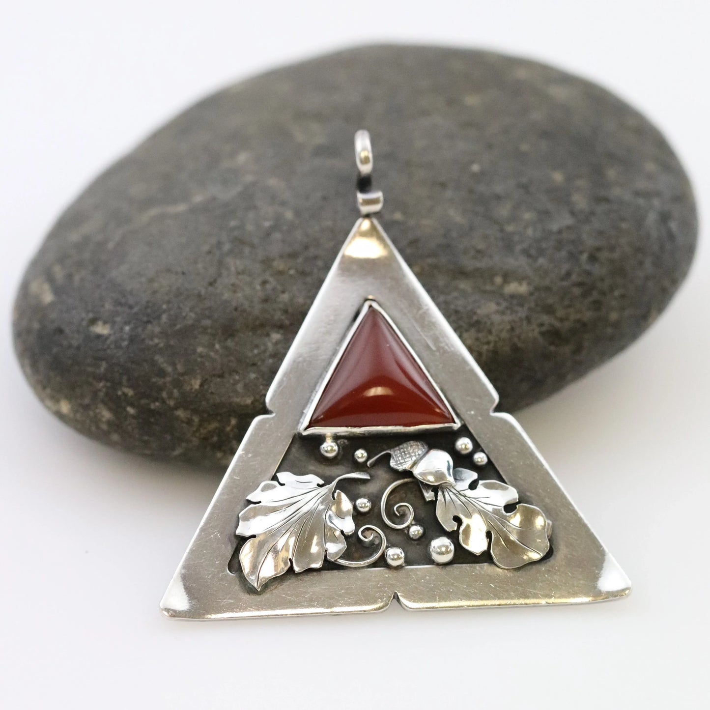 SOLD OUT: Vintage Lawrence Foss Silver Jewelry | Ornate Foliate Carnelian Pendant - Carmel Fine Silver Jewelry