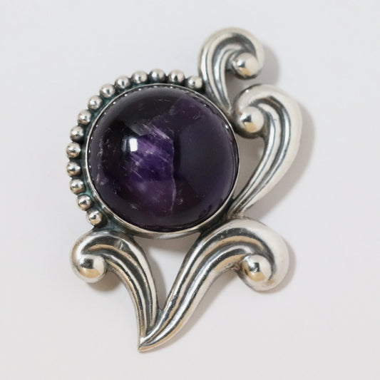 SOLD OUT: Vintage Los Castillo Jewelry | Floral Amethyst Brooch 695 Mexico - Carmel Fine Silver Jewelry