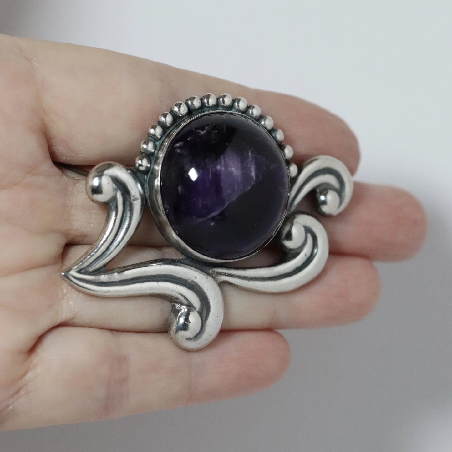 SOLD OUT: Vintage Los Castillo Jewelry | Floral Amethyst Brooch 695 Mexico - Carmel Fine Silver Jewelry