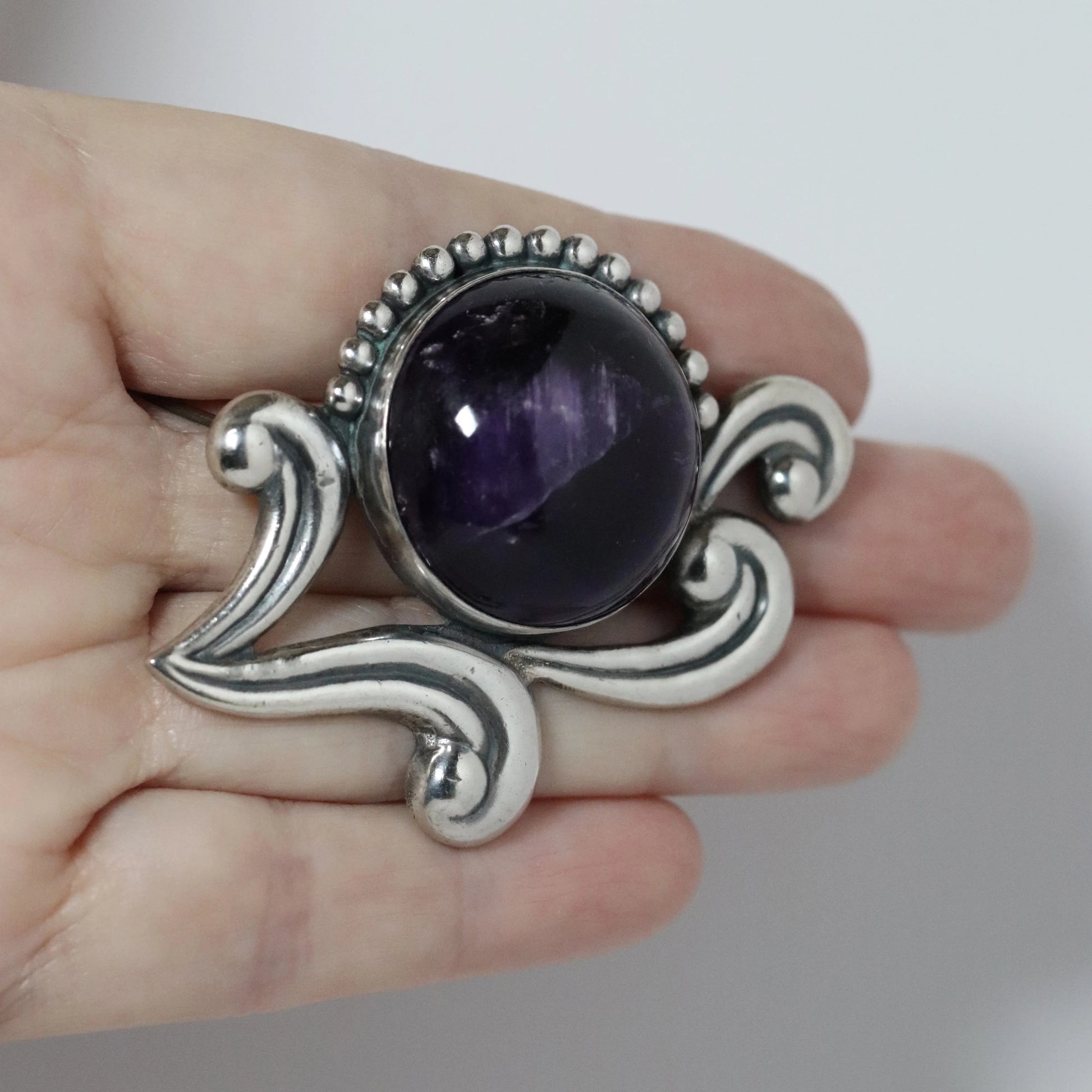 SOLD OUT: Vintage Los Castillo Jewelry | Floral Amethyst Brooch 695 Mexico - Carmel Fine Silver Jewelry
