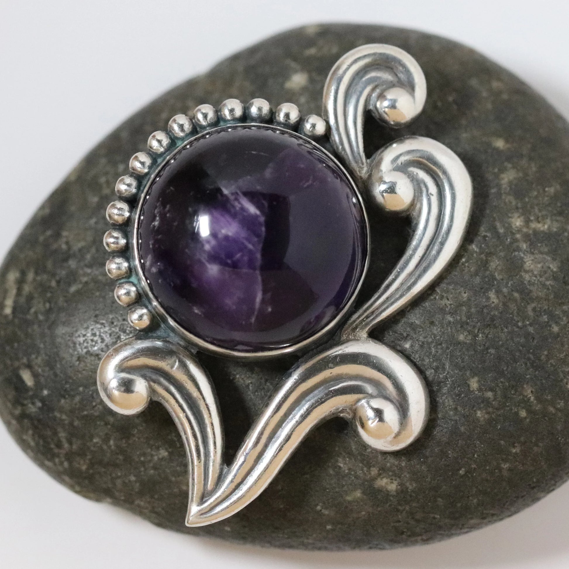 SOLD OUT: Vintage Los Castillo Jewelry | Floral Amethyst Brooch 695 Mexico - Carmel Fine Silver Jewelry