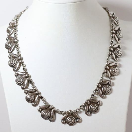 SOLD OUT: Vintage Los Castillo Jewelry | Floral Link Art Deco Necklace 264 Mexico - Carmel Fine Silver Jewelry