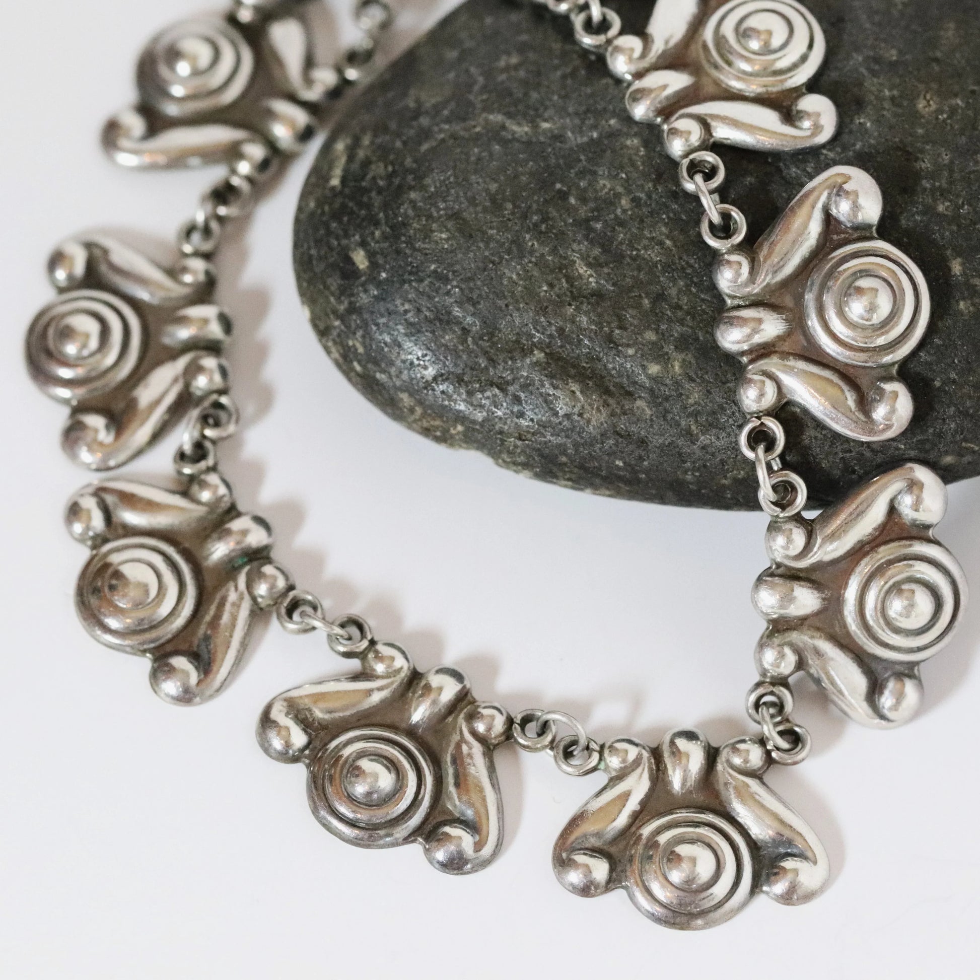 SOLD OUT: Vintage Los Castillo Jewelry | Floral Link Art Deco Necklace 264 Mexico - Carmel Fine Silver Jewelry