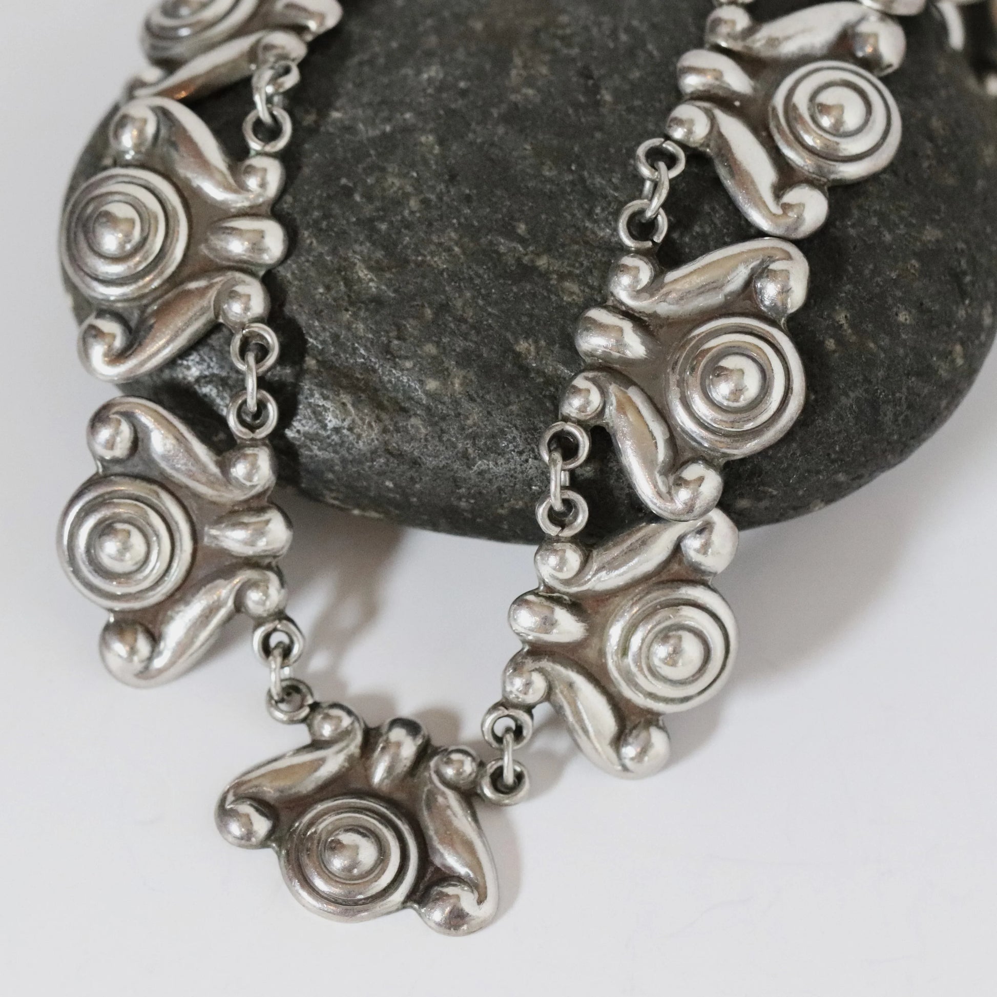 SOLD OUT: Vintage Los Castillo Jewelry | Floral Link Art Deco Necklace 264 Mexico - Carmel Fine Silver Jewelry
