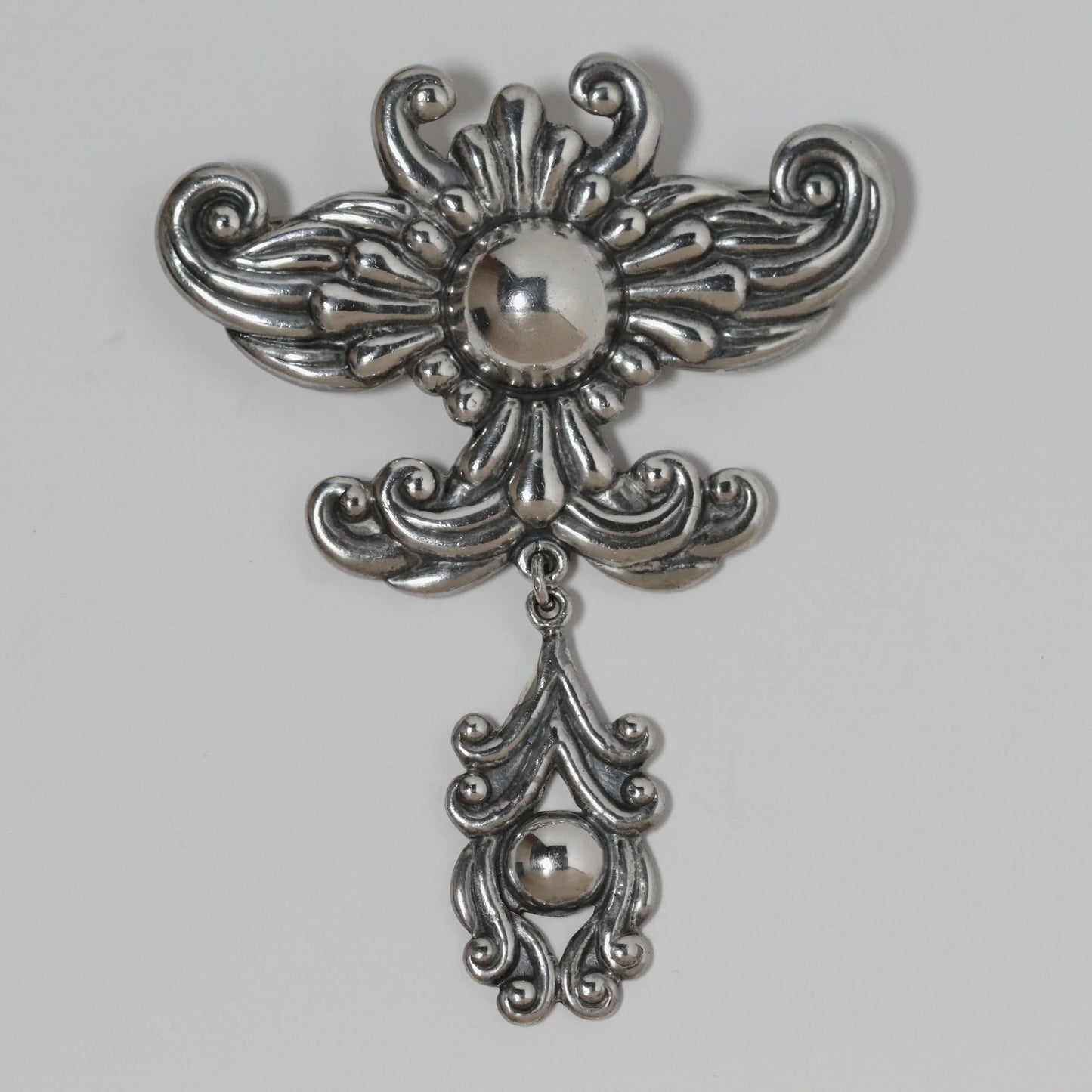 SOLD OUT: Vintage Los Castillo Jewelry | Ornate Drop Statement Brooch 548 Mexico - Carmel Fine Silver Jewelry