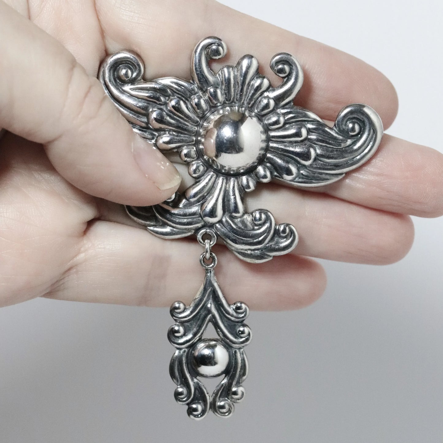 SOLD OUT: Vintage Los Castillo Jewelry | Ornate Drop Statement Brooch 548 Mexico - Carmel Fine Silver Jewelry