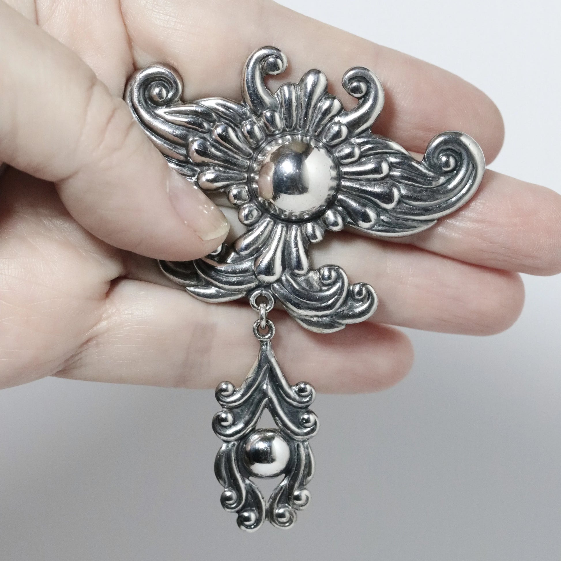 SOLD OUT: Vintage Los Castillo Jewelry | Ornate Drop Statement Brooch 548 Mexico - Carmel Fine Silver Jewelry
