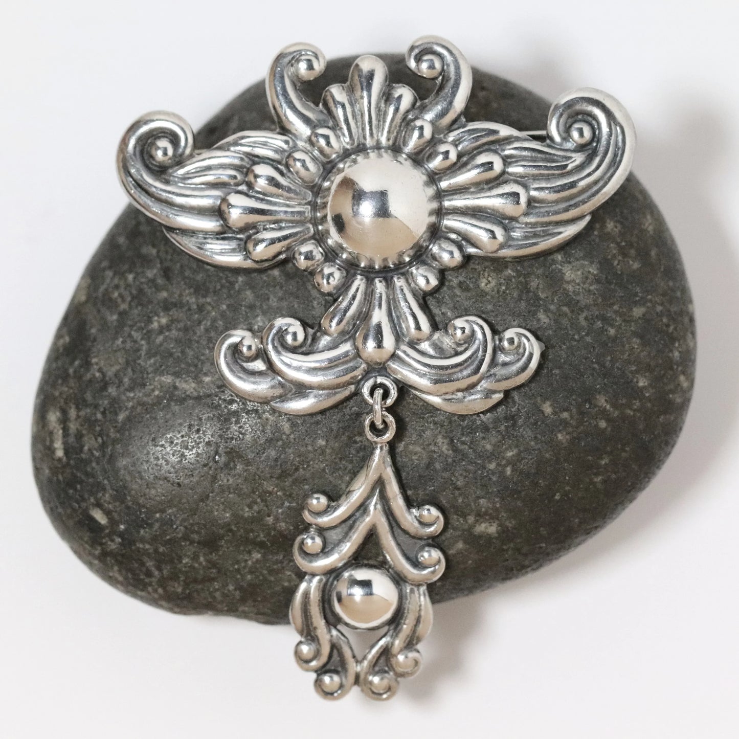 SOLD OUT: Vintage Los Castillo Jewelry | Ornate Drop Statement Brooch 548 Mexico - Carmel Fine Silver Jewelry