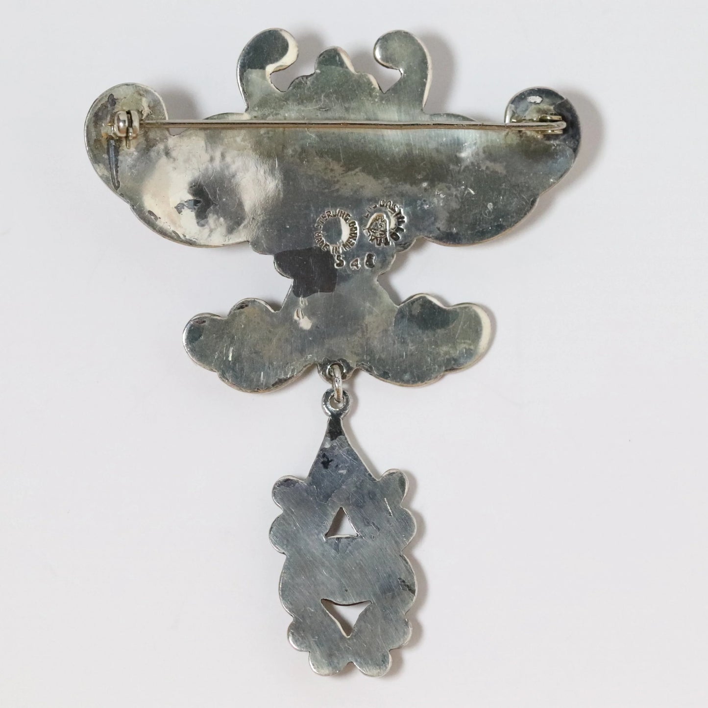 SOLD OUT: Vintage Los Castillo Jewelry | Ornate Drop Statement Brooch 548 Mexico - Carmel Fine Silver Jewelry