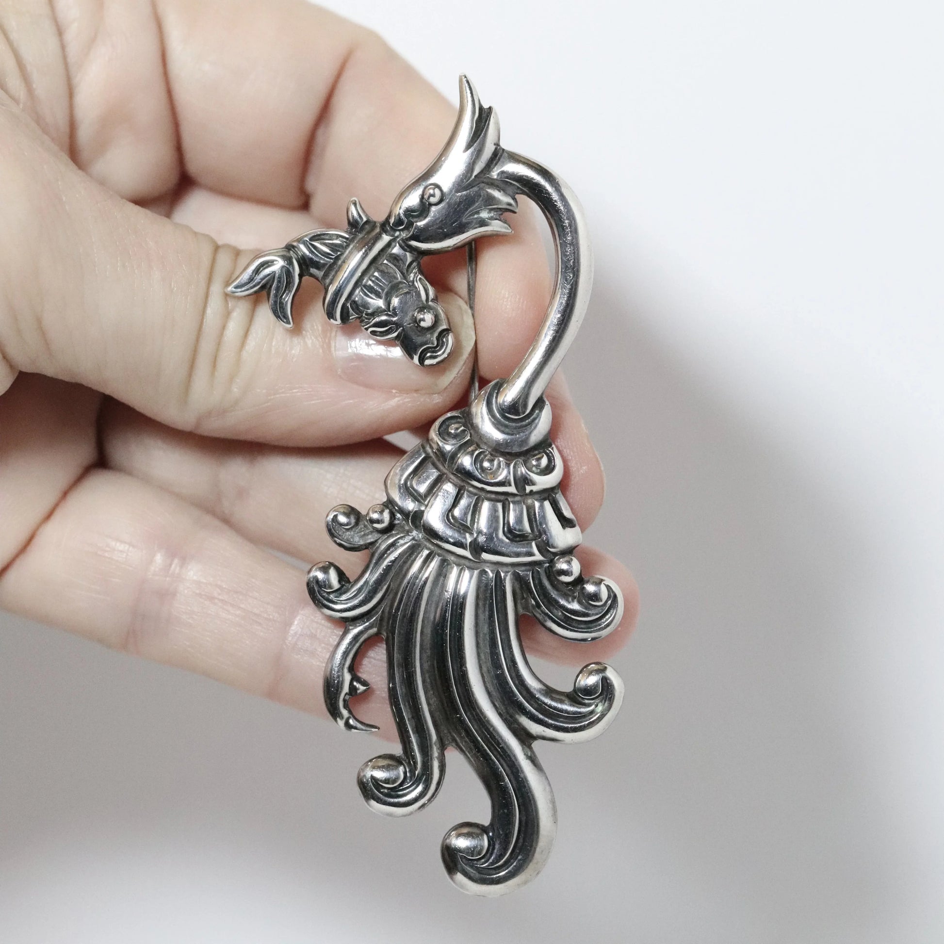 SOLD OUT: Vintage Los Castillo Jewelry | Sea Serpent Fish Brooch 220 Mexico - Carmel Fine Silver Jewelry