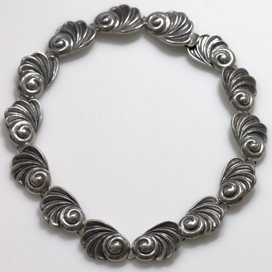SOLD OUT: Vintage Los Castillo Taxco Mexican Jewelry | Floral Panel Link Necklace - Carmel Fine Silver Jewelry