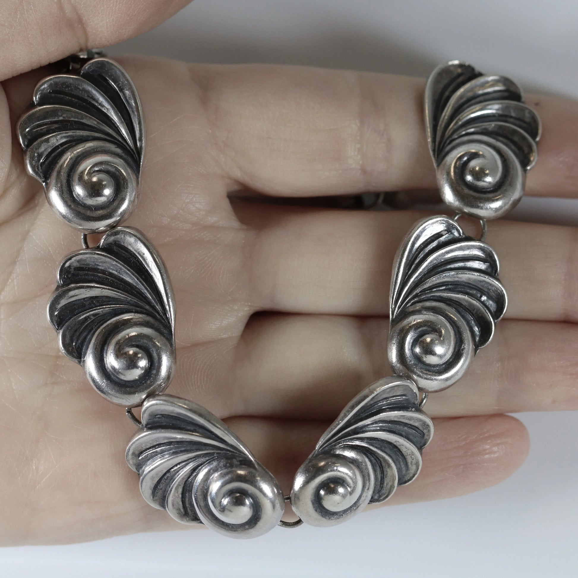 SOLD OUT: Vintage Los Castillo Taxco Mexican Jewelry | Floral Panel Link Necklace - Carmel Fine Silver Jewelry